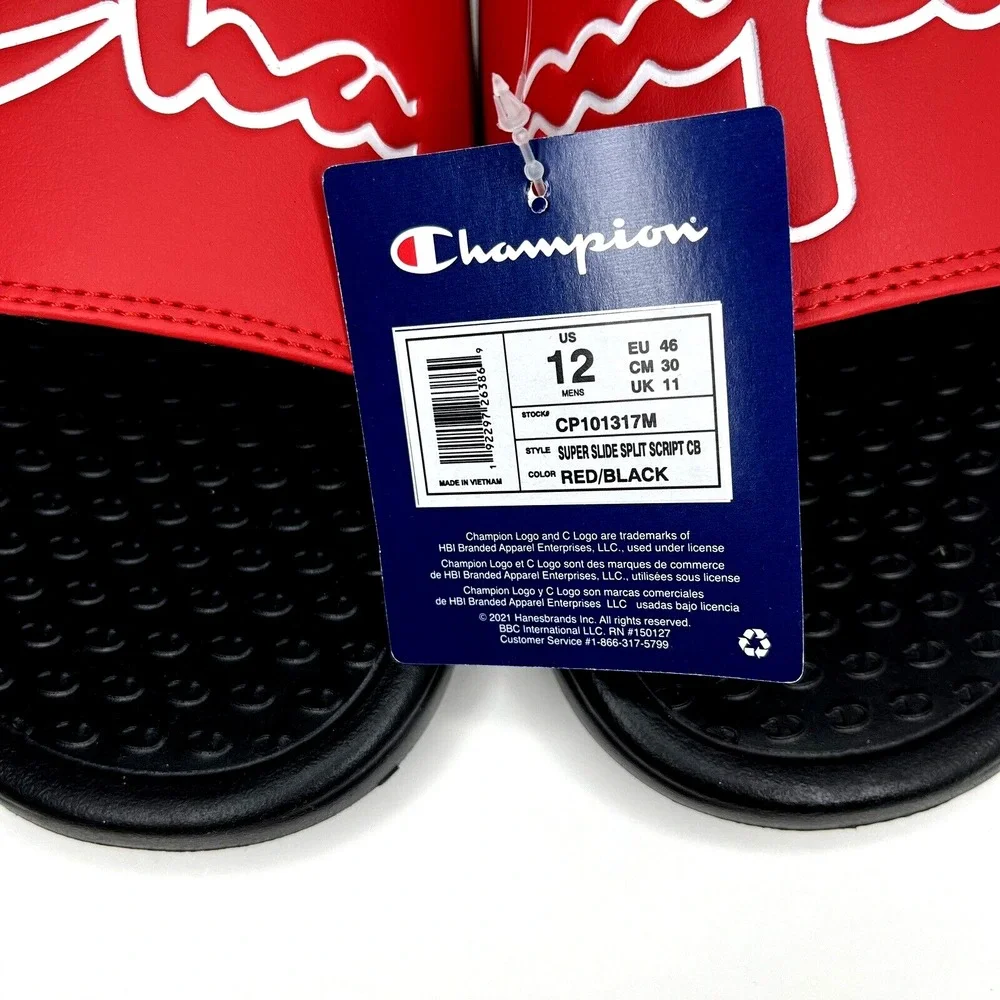 Champion Men's Slide Pool Sandals Size 12 Red-Black Lightweight Comfort Lounging